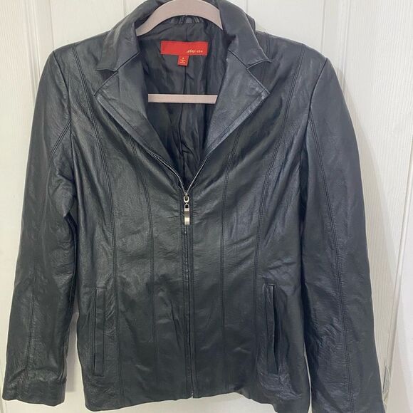 Black Max USA Women’s Genuine Leather Black Fitted Zipper Up Jacket Size Small - Picture 4 of 15